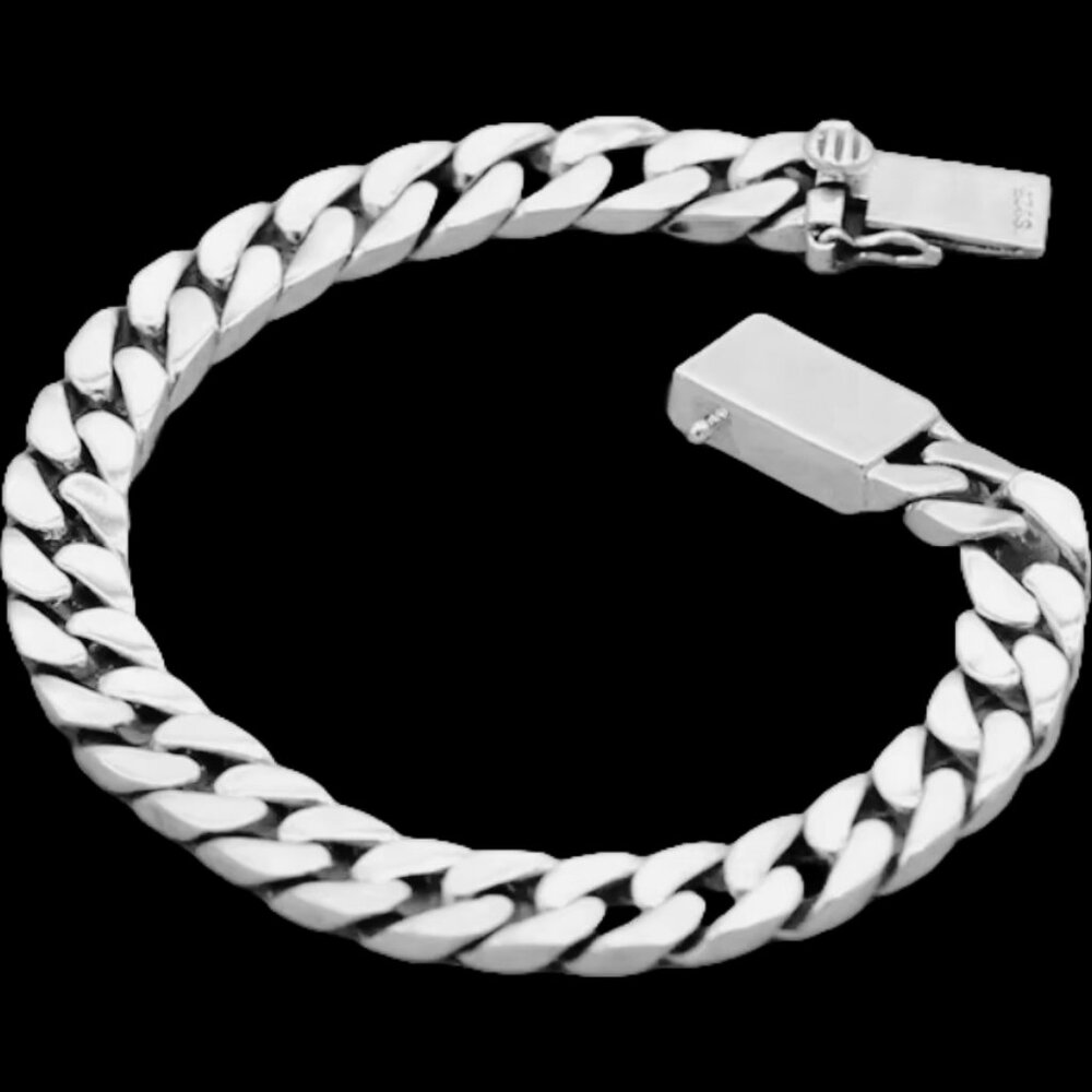 Solid .925 Sterling Silver Thick Cuban Chain Bracelet